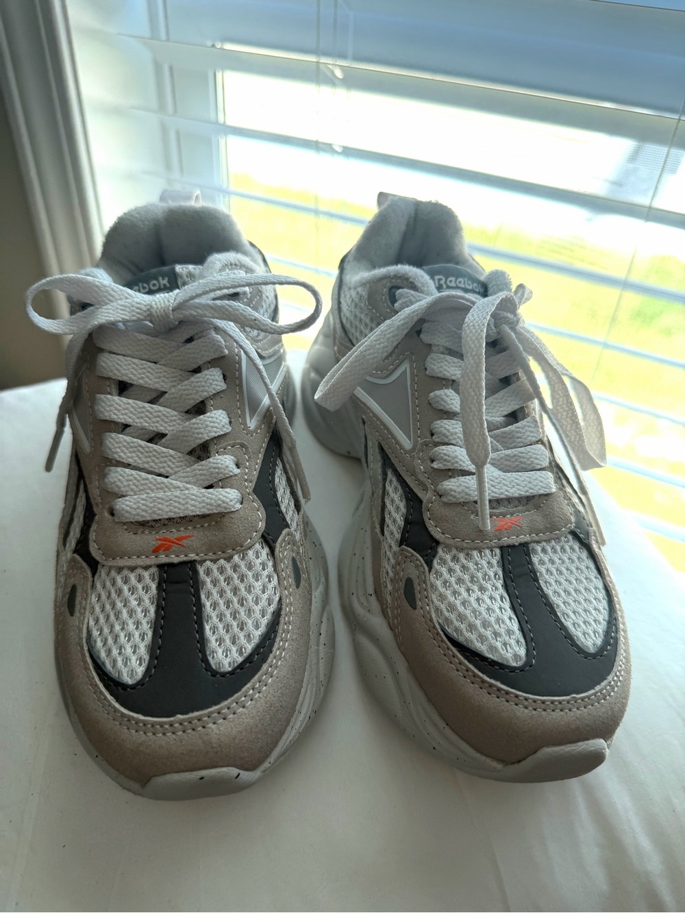 Reebok Kids White, Gray & Black Mesh Athletic Sneakers